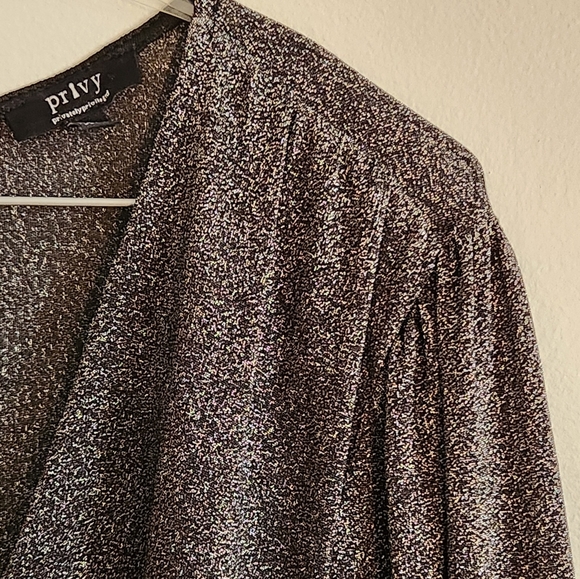 V-Neck Sexy Evening Dress, Date Night, Mini-length&Drape, Black/Grey, Sparkly - Picture 3 of 5